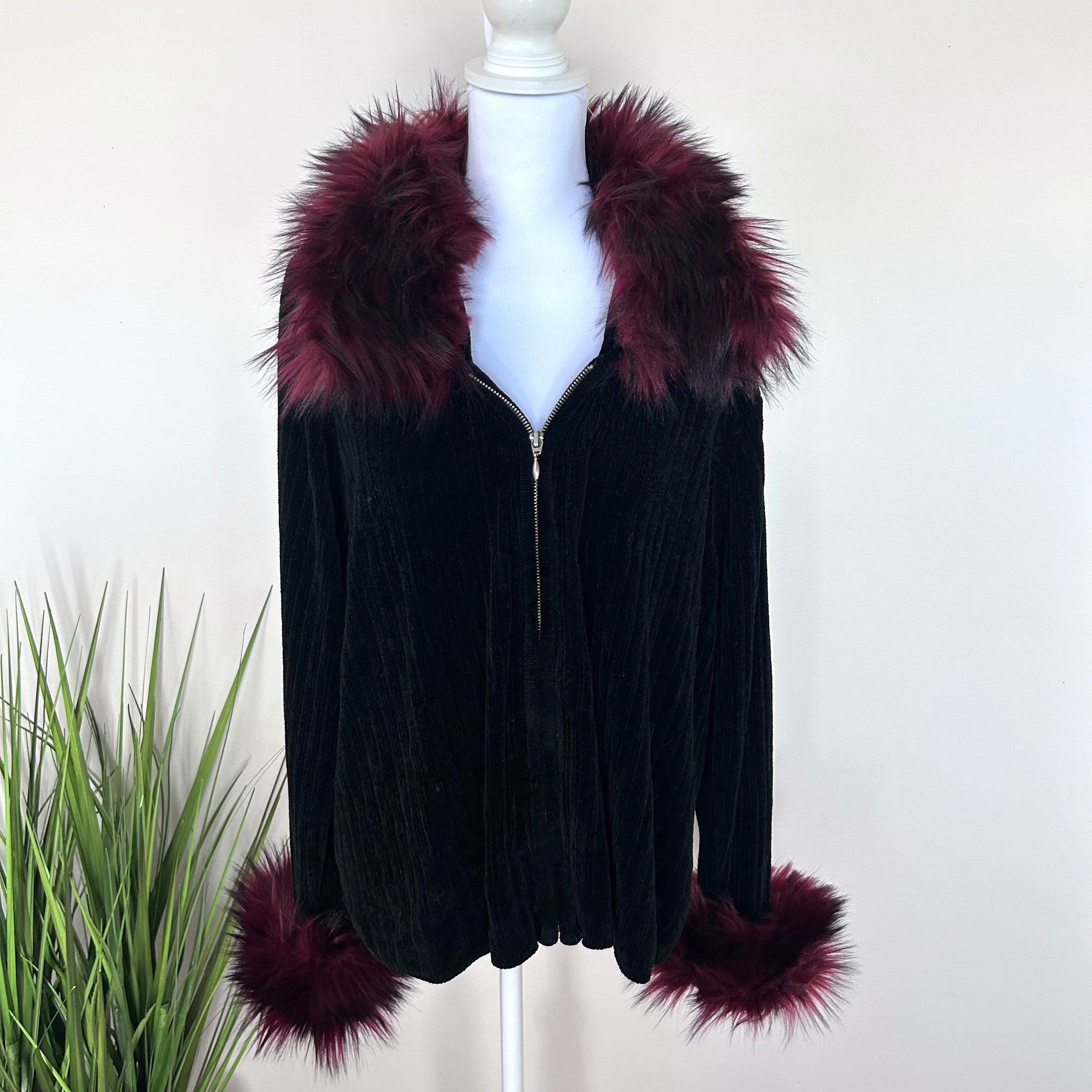 Black Cherry Faux Fur Cardigan